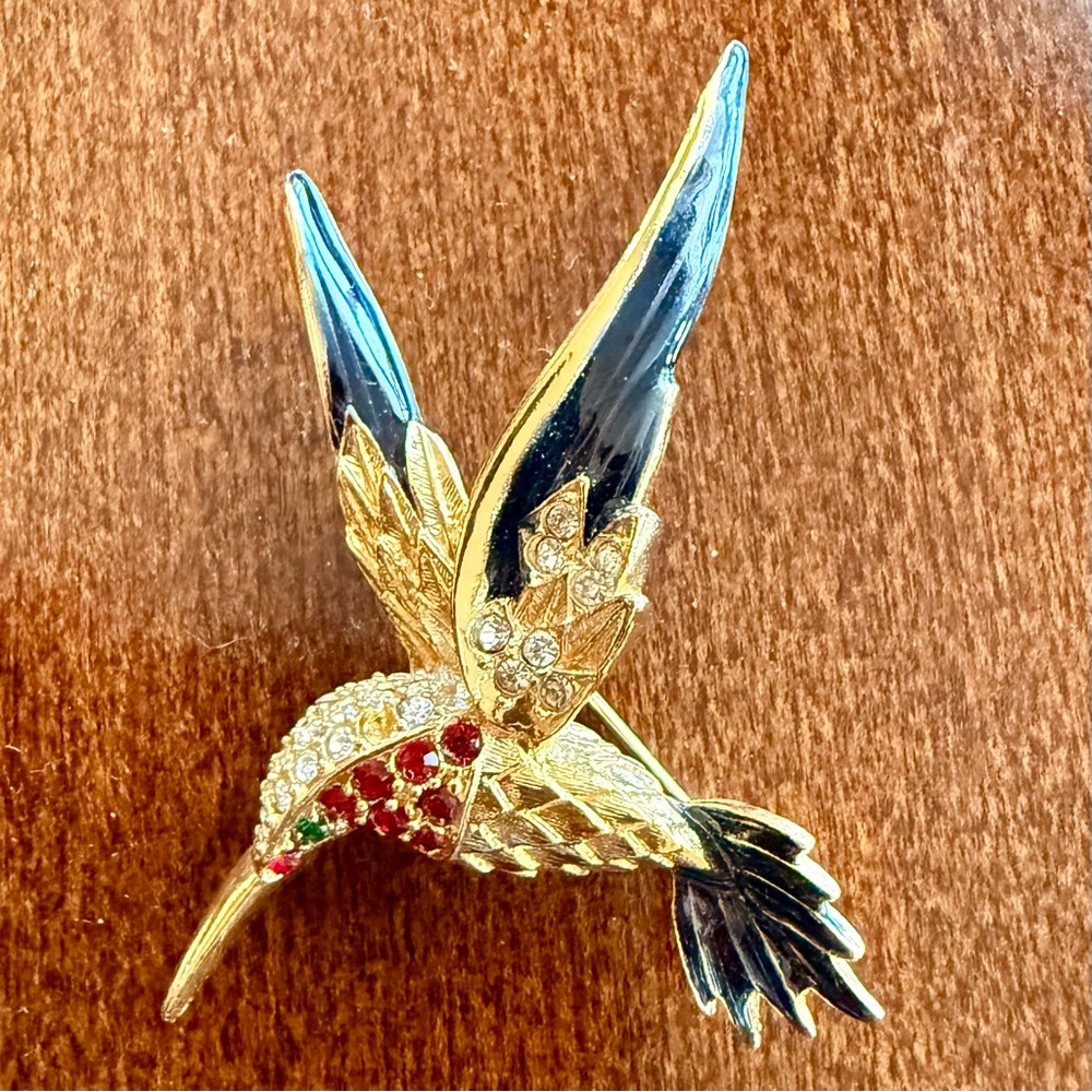 Vintage Gold and Black Hummingbird Brooch